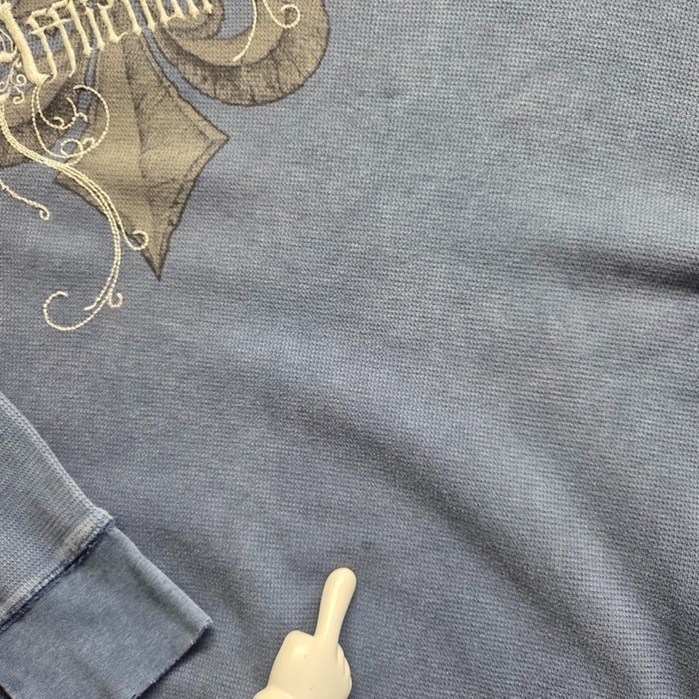 Vintage Affliction Shirt Mens 2XL Blue Thermal Long Sleeve Skulls Y2K Grunge - Picture 9 of 12